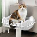 Modern Scratching Post for Indoor Cats - 15 High Cat Scratching Post with Bed Breeds - 15.7 x 11.6 Removable & Washable Cushion (Natural Wood Post with White Bed)