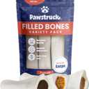Pawstruck Large 5-6 Filled Dog Bones Variety Pack - Peanut Butter, Cheese & Bacon, Beef Flavors - Made in USA, Long Lasting Stuffed Femur Treat for Aggressive Chewers - Pack of 3, Packaging May Vary (EXP 04/28/28)
