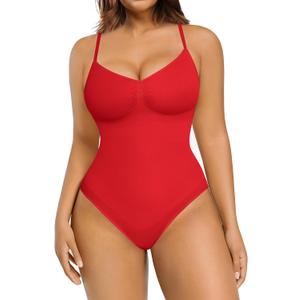 FeelinGirl Shapewear Bodysuit Tummy Control Body Shaper for Women Seamless Waist Snatching Shaper (Medium-Large, Rust Red)