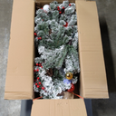 DDHS Small Flocked Christmas Tree,4ft Prelit Tabletop Christmas Tree, with 100 Lights, Ornaments Balls, Pine Cones Red Berries, Easy to Assemble Perfect for Holiday Christmas Home Decor