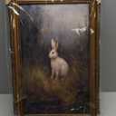 KBKBART Vintage Framed Wall Art for Living Room, Dark Academia Decor Wild Hare Rabbit Vintage Oil Painting, Retro Animal Bunny Canvas Art Prints Wall Decor for Dark Aesthetic, Gold Framed Artwork, 9"x12"