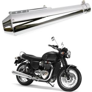 Sporacingrts Stainless Steel Motorcycle Exhaust Muffler Silencer Pipe Inlet 1.46 1.54 1.65 1.77Inch Motorcycle Exhaust for Dirt Bike Street Bike Scooter(Silver) (Sliver)