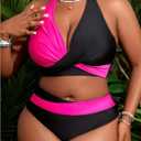 SOLY HUX Women's Plus Size Swimsuit Color Block Halter Criss Cross Bikini Sets Two Piece Bathing Suit (Black, 4XL)