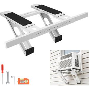 No-Drill Window AC Support Bracket Adjustable, Universal Air Conditioner Holder Bracket Heavy Duty Steel Holds Up to 400lbs, Fits Single Or Double Hung Windows