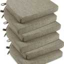 downluxe Indoor Chair Cushions for Dining Chairs, Soft and Comfortable Textured Foam Kitchen Chair Pads with Ties and Non-Slip Backing, 16" x 16" x 2", Khaki, 6 Pack