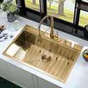 Gold Kitchen Sink Drop-In Anomla 27x22 Drop In Kitchen Sink Top Mount Workstation Sinks 16 Gauge Brushed Gold Stainless Steel Single Bowl Deep Sinks with Cutting Board