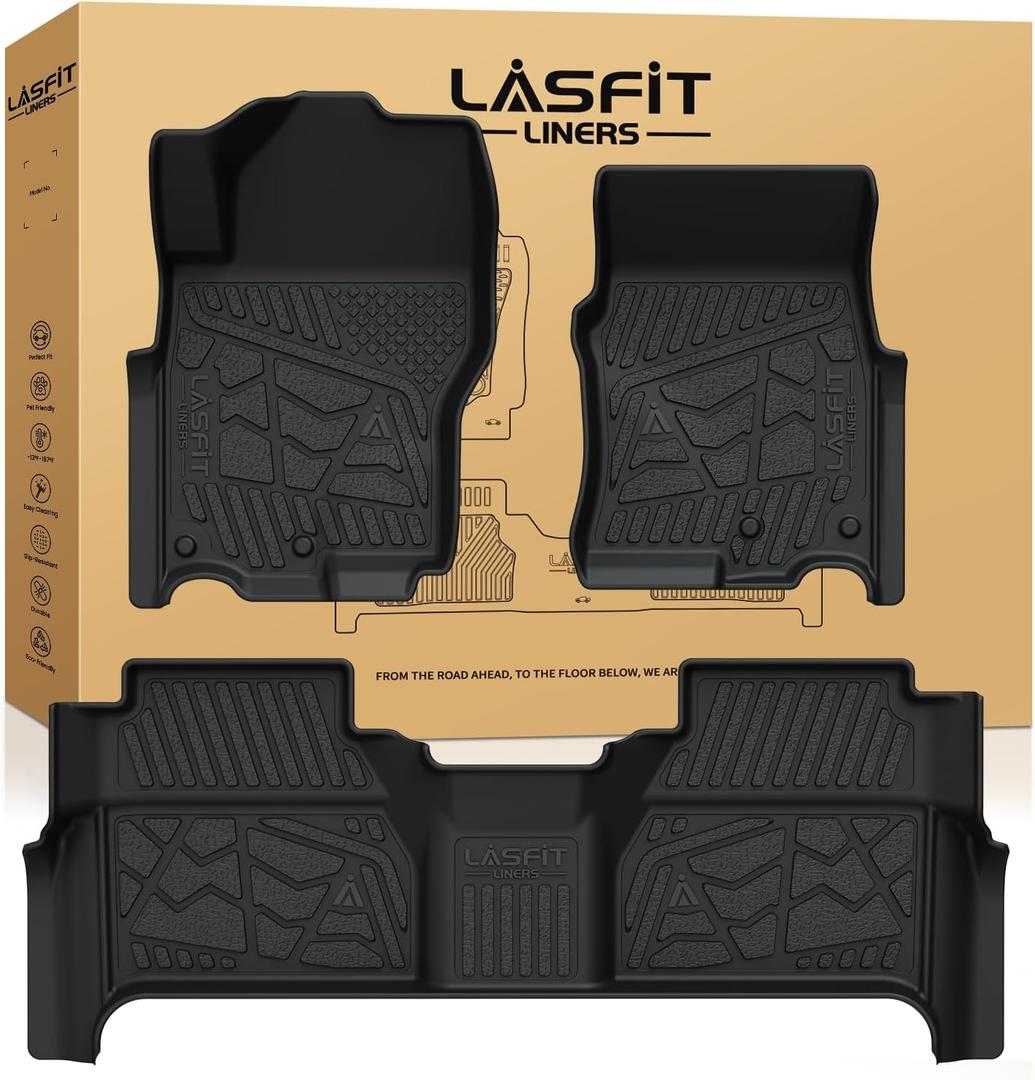 LASFIT Floor Mats for Nissan Frontier 2022-2026 Crew Cab (Not Fit King Cab), All Weather TPE Custom Fit Easy Clean Durable No-Curling Floor Liners for Frontier 1st & 2nd Row Car Mats, Black