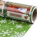 RUSPEPA Christmas Reversible Wrapping Paper Roll, Mini Roll, Vintage Christmas Bookshelf Design, Green with White Snowflake Pattern Gift Wrap Paper for Book Lover, Holiday Party, 17 Inches x 32.8 Feet