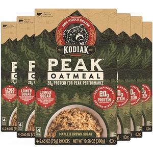 Kodiak Cakes Peak Instant Oatmeal Packets, Maple Brown Sugar, High Protein,100% Whole Grains, 6 box with 4 packets each (Total of 24 packets)Best Buy Date: 02 Jul 2026