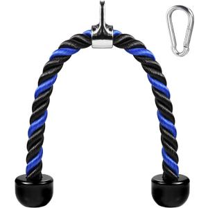 Deluxe Tricep Rope Pull Down Cable, 27 & 36 Inch Rope Length, Easy to Grip & Non-Slip Cable Attachment for Gym Workout Exercise (Blue&Black-27'')
