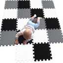 MQIAOHAM 18 Pieces Puzzle Play Mats, Soft Baby Play Mat, Kids Interlocking Foam Floor Tiles, Toddlers Carpet Playmats G301018-101104112 (871721cm, White Black Grey)