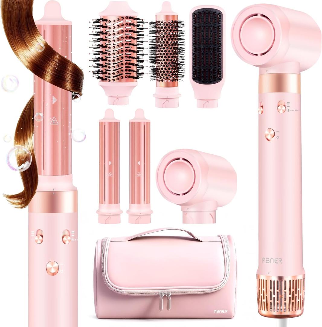6 in 1 Professional Hot Air Styler Powerful Hair Dryer Brush & Multi-Styler with Auto Wrap Curlers Styling Without Heat Damage Fast Drying Curling Volumizing Travel Bag Ideal Gift for Women