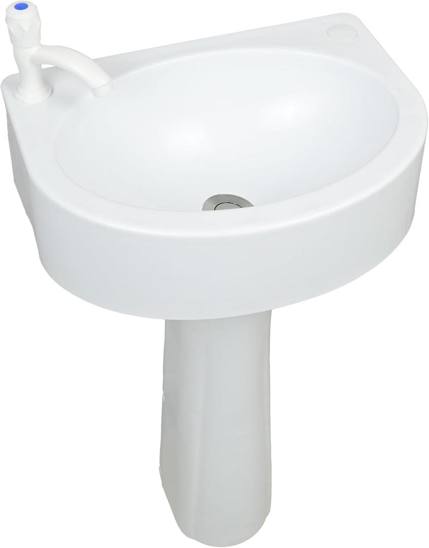 Plastic Pedestal Sink Small Bathroom Pedistal Sinks Set 17.7"x13.4"x30.3"H No-Drill Installation Self-Adhesive Wash basin with Faucet Hole for Lavatory Room Column Wash Basin Rv Sink for Home Garage