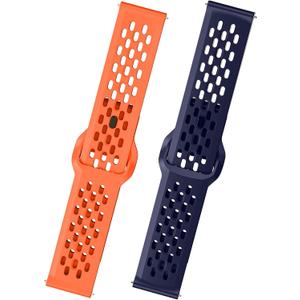 Soft Silicone Watch Bands 22mm 20mm 19mm 18mm Breathable Sweatproof Sport Watch Straps with Quick Release for Women & Men (Orange+Navy Blue)
