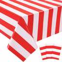 4 x 3 Pack Red and White Striped Plastic Tablecloth 54 x 108 Inch | Disposable Waterproof Red Striped Table Cloths for Carnival Circus Holiday Party Picnic Birthday Festival Decor