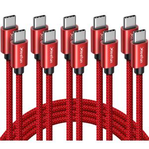 CLEEFUN USB C to USB C Cable 60W, USBC to USBC, [5-Pack, 3 ft] Type C to C Charger Cord Fast Charging for iPhone 16 15 Pro Max/Plus, for iPad/MacBook Pro/Air, for Samsung Galaxy S25 S24 S23 (Red)