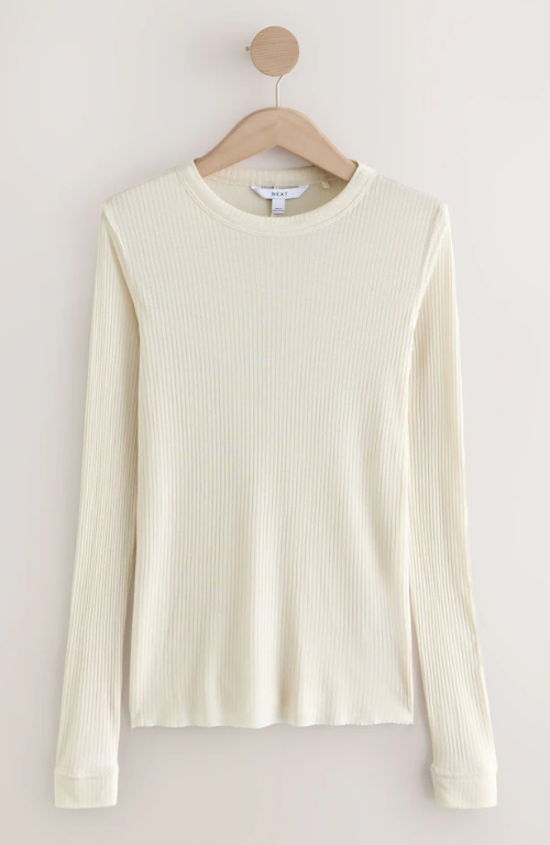 Libsorge Women's Cute Crewneck Ribbed Knit Lightweight Thin Sheer Long Sleeve Sweater T Shirt Top Spring 2025 Cream L