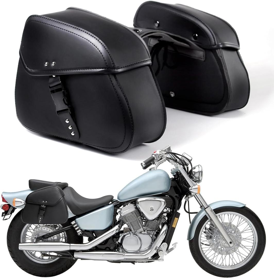 Motorcycle Saddle Bags with Buckles, 16L Waterproof Motorcycle Saddlebags, PU Leather Saddle Bags Motorcycles for Sportster Softail Dyna V-star Shadow,Universal Accessories, One Size