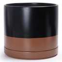 D'vine Dev 14 Inch Ceramic Planter Pot with Drainage Hole and Saucer, Indoor Cylinder Round Planter Pot, Black/Speckled Tan, 94-O-G-7, XX-Large