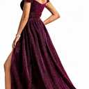 Women's Off the Shoulder Glitter Formal Evening Gown Built-in Bra with High Slit Sparkly Maxi Dress for Prom Wedding Burgundy Large