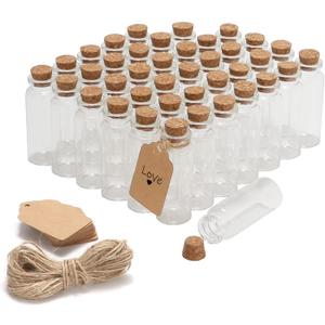 50 Pcs 20ml Mini Glass Bottles with Cork Stoppers, 29x64mm DIY Decoration Tiny Glass Jars, Mini Vials Cork, Message Wishing Bottle with Label Tags and String for Arts Crafts, Decoration, Party Favors