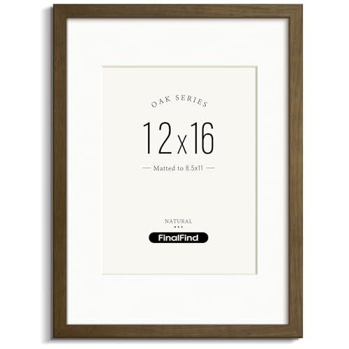 FinalFind Minimalist 12x16 Picture Frame with Mat for 8.5x11, Brown Walnut, Solid Wood 12x16 Frame for Posters or Art Prints, Lightweight for Wall Mount (Single, Walnut)