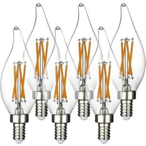 6 Pack E12 Led Light Bulbs, 40 Watt Equivalent 4W, CA10 2700K Warm White 400LM Dimmable Chandelier Bulbs, High Brightness Candelabra Bulbs, CA11 Clear Flame Tip Light Bulbs for Chandelier