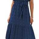 Fancy Uyee Women's Wrap V Neck Maxi Dress Swiss Dot Short Sleeve Casual Tie Waist Boho Flowy Long Dresses, Large