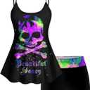 ROSE GAL Rosegal Plus Size Women Gothic Tummy Control Tankini Swimsuit Skull Glitter Print Boyleg Padded Tankini Swimwear (5X, Purple_1)