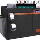 Bedside Caddy, Bed Storage Organizer for Remote Controller, Books, Magazine, Laptop Holder, 12.4'' x 8.6'' inch Bedside Hanging Felt Storage Bag for Dorm Bed with 5 Pockets, Dark Gray