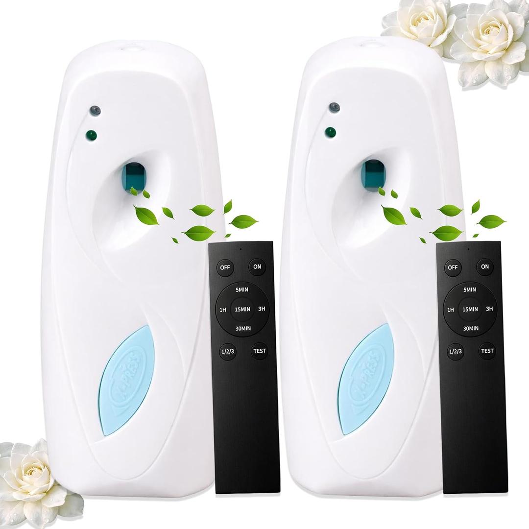 (2-pack) Automatic Air Freshener Spray Dispenser, Wall Mounted or Freestanding Sprayer Holder, Multiple Time Settings, Commercial and Hotel, Bathroom, Office etc (White, BT)