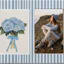 SNNDER Blue Hydrangea Floral Picture Frame 4x6, Cottagecore Flower Photo Frame for Women Girls, Blue and White Striped Flower Wooden Picture Photo Frames for Desk Tabletop Wall Display Decoration