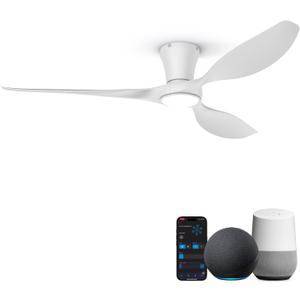 TALOYA 52 inch Smart Ceiling Fan,Low Profile Ceiling Fan with Light and Remote/App Control,Flush Mount, Quiet Reversible Motor for Living Room Bedroom Patio White