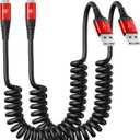 2 Pack Coiled Lightning Cable 3ft, iPhone Charger Cable for Car, [Apple MFi Certified] Lightning Cord Compatible with iPhone 14/ 13/ 12/ 11 Pro Max/ XS MAX/ XR/ XS/ X/ 8/ 7/ Plus/ 6S iPad/ iPod - Red