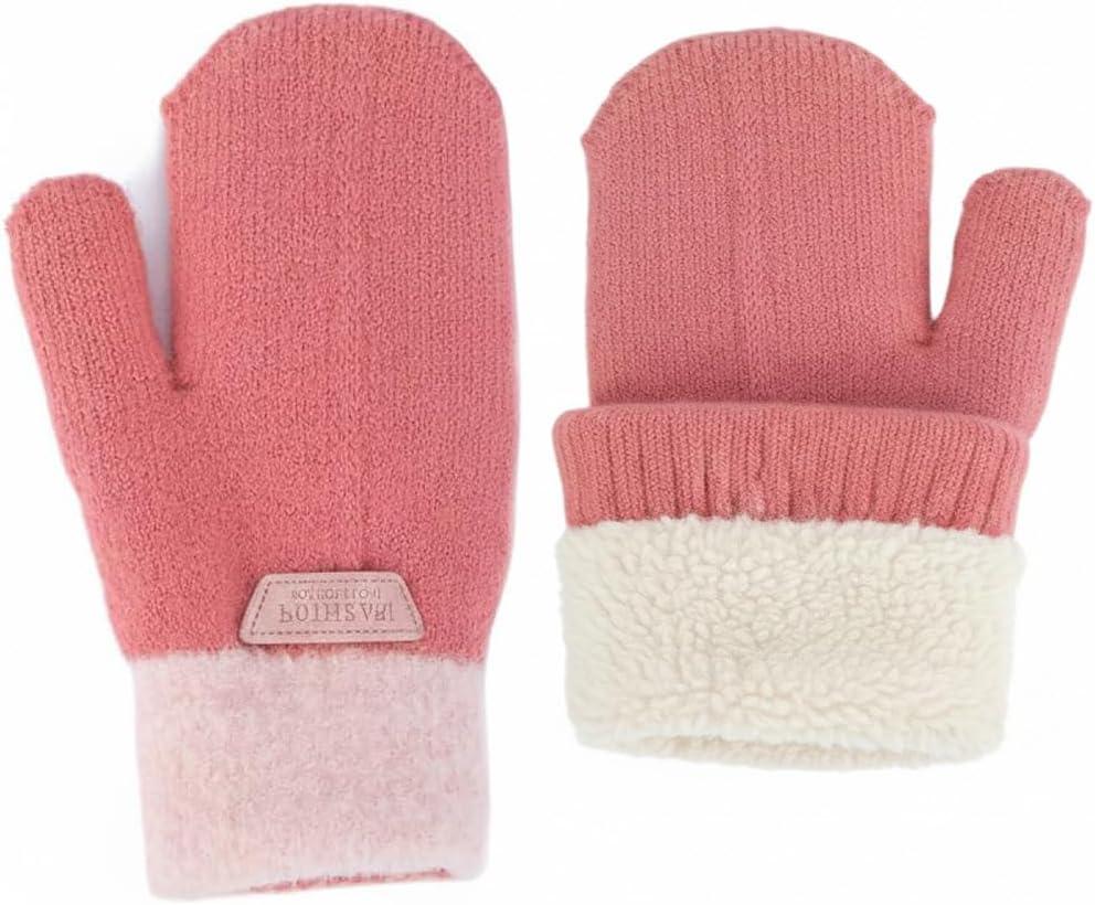 Kids-Mittens with Warm Wool-Fleece-Lined - Cold Weather Boys-Girls Knitted-Gloves for Skiing Snowboarding