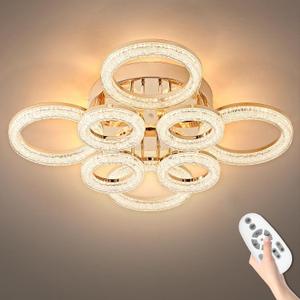 OKELI Modern Ceiling Light, 8 Rings 26.8'' Dimmable LED 106W Flush Mount Ceiling Lights with Remote Acrylic Crystal Round Ceiling Light Fixture, Bedroom Living Room Dining Room, Gold, 8 Rings,26.4 in