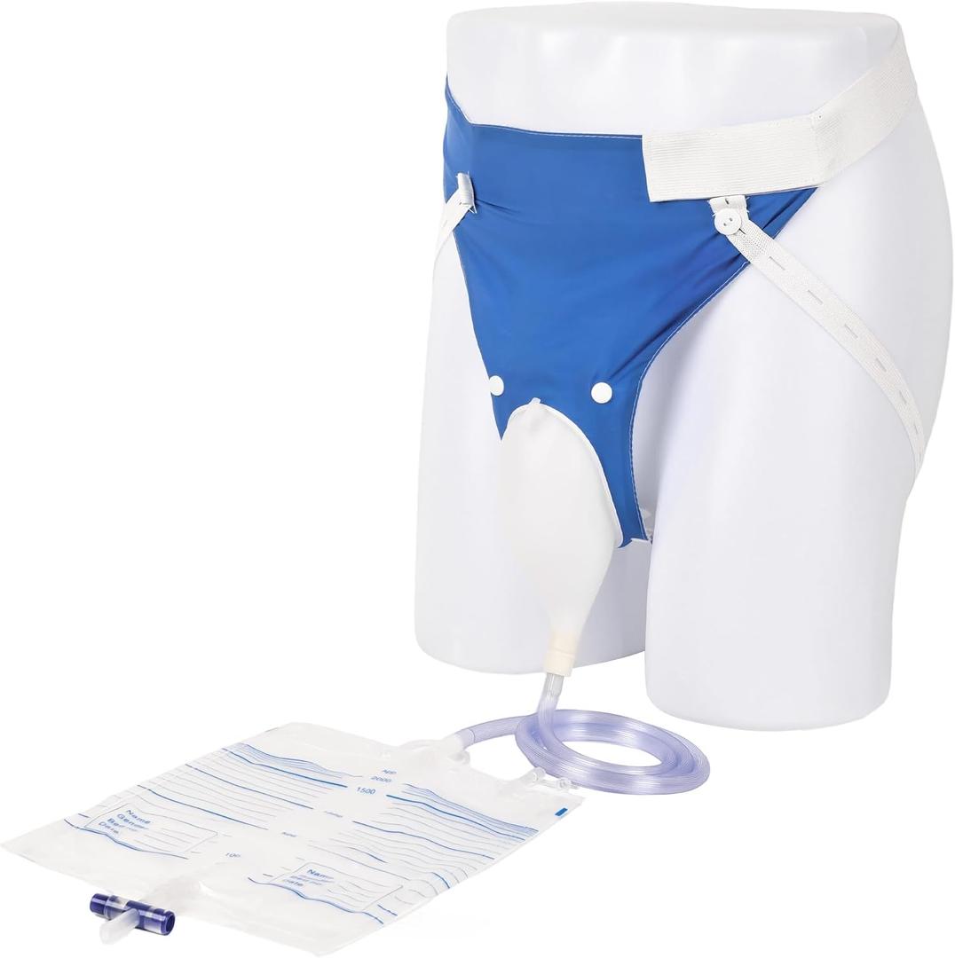 2026 Upgraded Urine Collection Bag Reusable Condom Catheter with 1000ml/2000ml Drainage Bags, Portable Wearable Male External Catheter & Urine Collection System (Elderly Men)