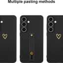 Compatible with Samsung Galaxy S25 Plus Case for Women Girls, Cute Gold Love Heart Pattern with Wrist Hand Holder Stand Slim Soft Silicone Kickstand Protection Cover (Black)