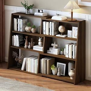 Wooden Extendable Shelf Bookcase - 3-Tier Ladder Low Short Bookshelf for Small Space or Corner, Dark Walnut, L 