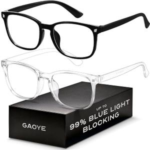 Blue Light Blocking Glasses - Fashion Square Eyeglasses, Anti UV Ray Computer Gaming Glasses Blue Blockers for Women/Men, Black and Transparent 