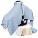 infancie 100% Organic Muslin Cotton Car Seat Cover 35 x 50 Inches Soft Touch Breathable Canopy, Protective Car Seat Cover Baby All Seasons Lightweight Car Seat Cover Travel Comfort (Blue)
