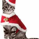 Enjoying Cat Christmas Costume, Pet Santa Claus Hat with Xmas Clothes for Cats Small Dogs, Kitten Christmas Warm Cloak Coat, New Year Puppy Red Hat Outfit
