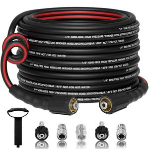 VIVIDWASH Flexible 1/4" Pressure Washer Hose 50FT,3600PSI Kink Resistant Power Washer Replacement Hose with Leak-Free M22-14mm&3/8" Quick Connect Kit,Used for Extension