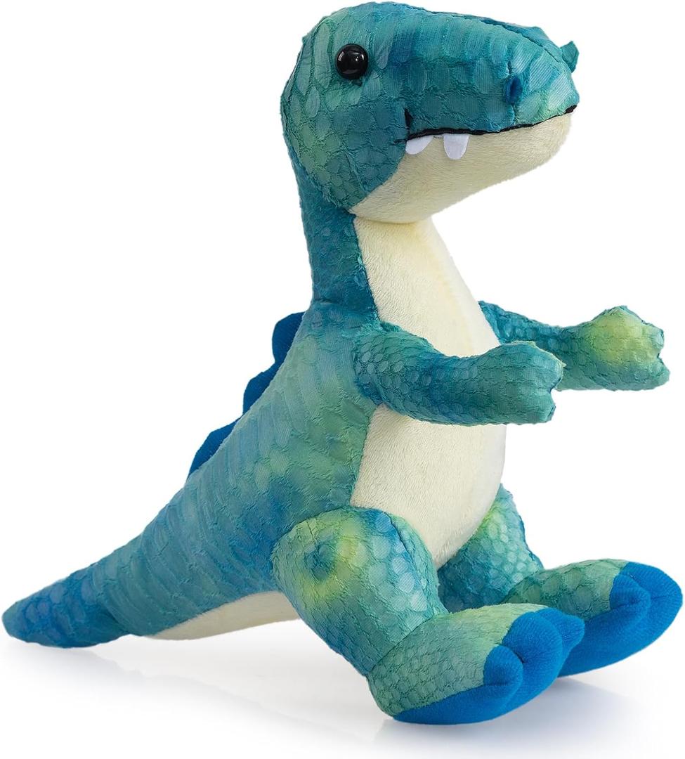 HollyHOME Plush T-Rex Dinosaur Toy with Soft Realistic Textured Scales Cute Dino Gift for Kids Blue and White 10"