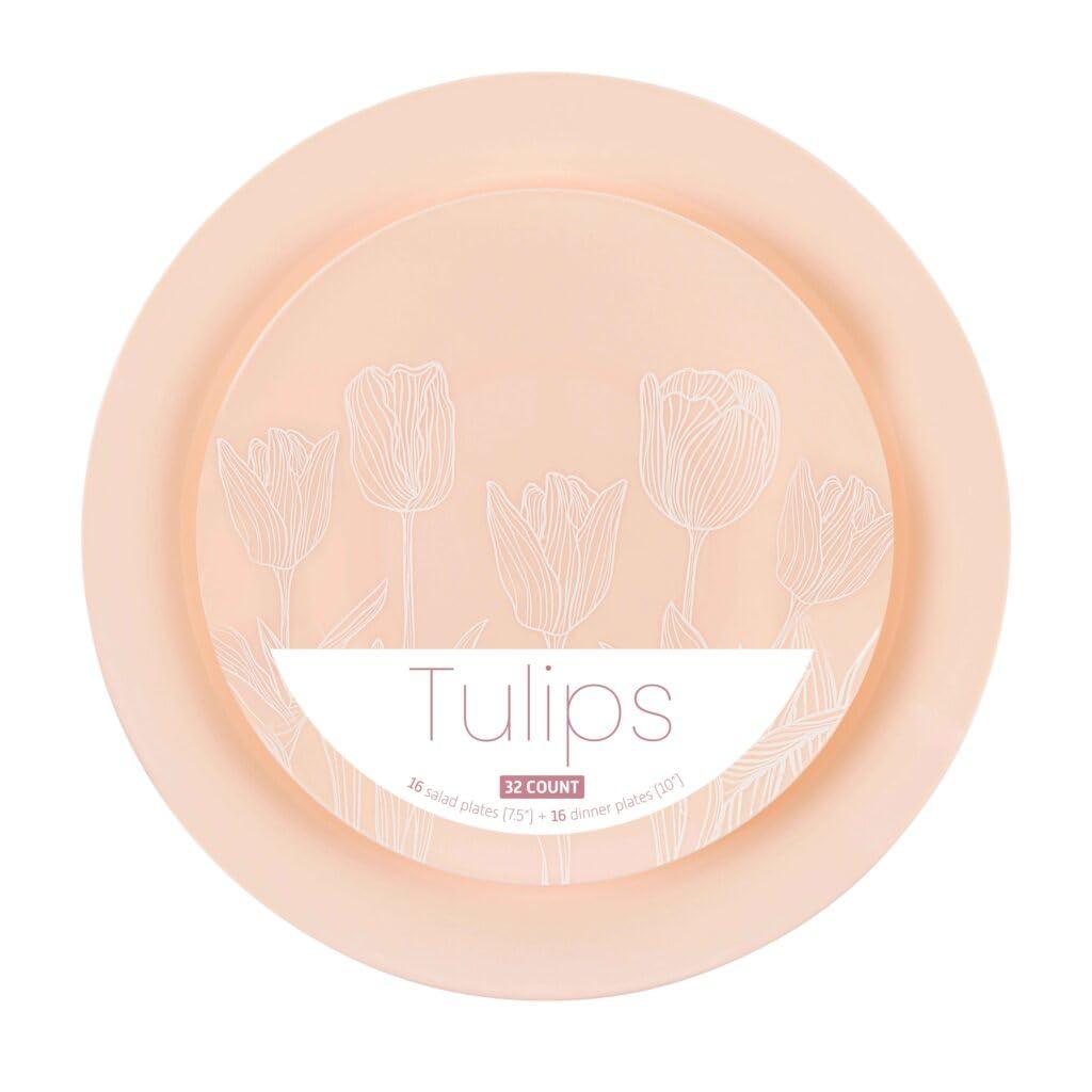 Tulip Organic Pink/White Combo Plates, 7.5 & 10 Inch, Case of 128 (4 packs x 32)
