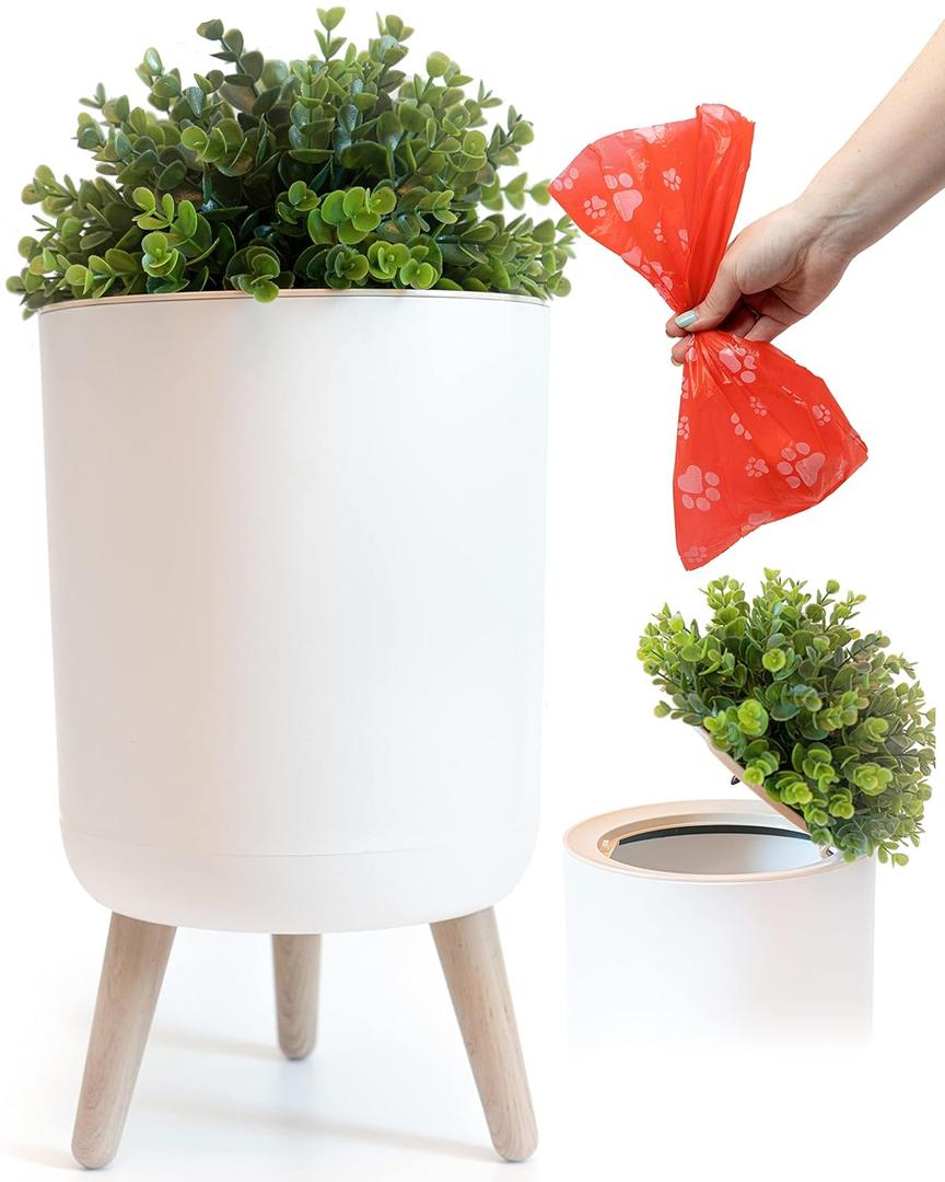 Earth & Mango Small Outdoor Trash Can with Lid - Dog Poop Trash Can Outside - Plant Styled Outdoor Garbage Can - 1.8 Gallon - Throw Away Pet Waste Discreetly