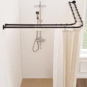 Double L Shaped Shower Curtain Rod, [23.6"-53"] x [23.6"-53"] Adjustable Dual Corner Shower Rail for 90 Degree Square Bathroom
