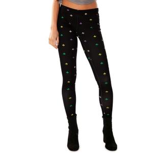 Tipsy Elves Mardi Gras Leggings - Comfortable Non See-Through Mid and High Waisted Stretch Leggings (Small, Mid-waisted Fluer-de-lis (Black)