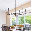 Black Farmhouse Chandelier Light Fixture, 6-Light Large Hanging Pendant Lights, Modern Candle Light Chandelier for Dining Room, Living Room, Bedroom, Foyer, Kitchen Island