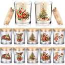 Ziliny 10 Pcs Vintage Christmas Glass Candle Jars Empty Containers Bulk 7 oz Glass Jars with Cork Lids Tins for Christmas Holiday Candle Making Storing Biscuits Tea Party Favors